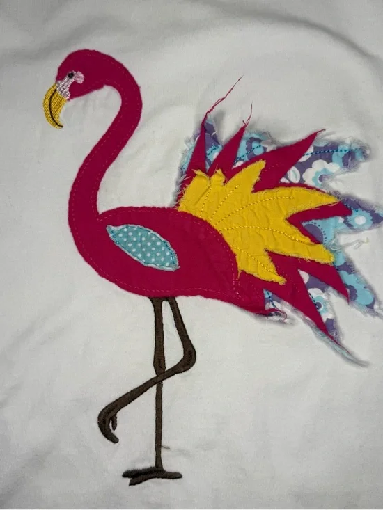 Mini Boden Vintage Flamingo Raw Hem Applique White Shirt - Picture 2 of 4